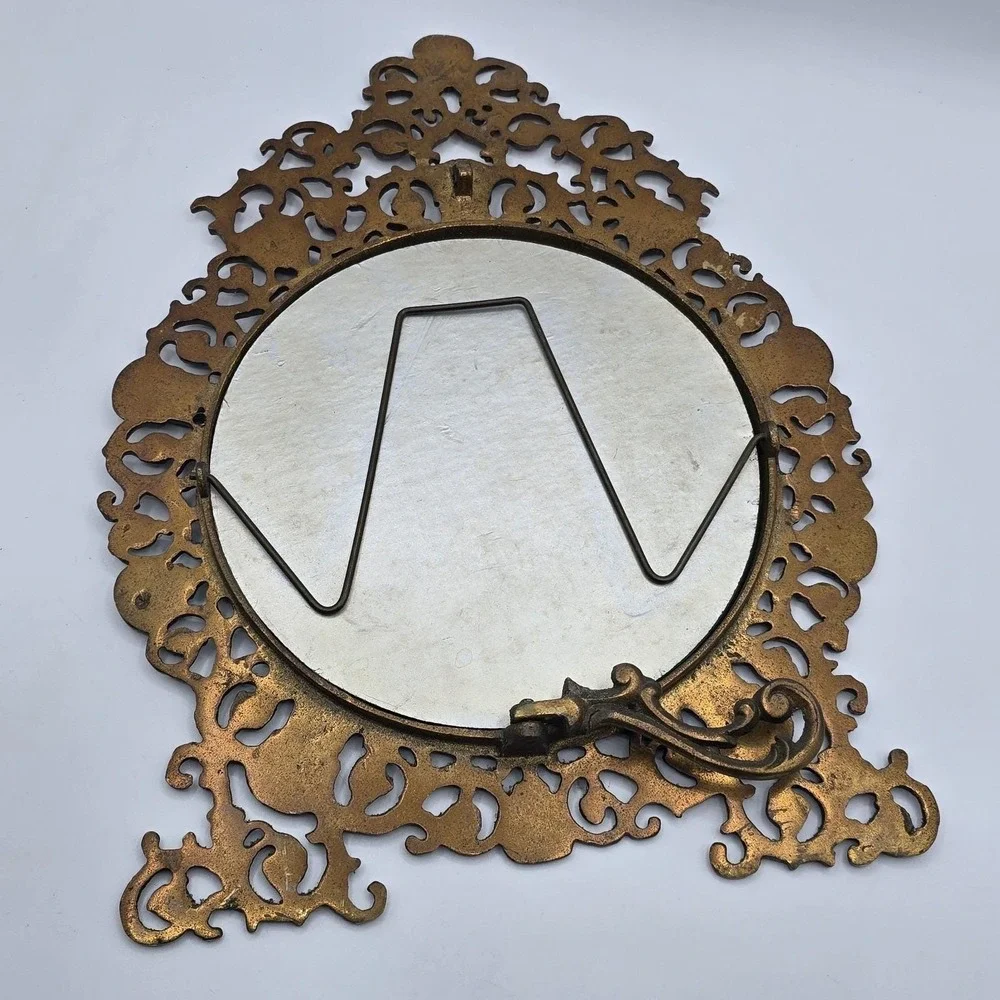 Brass Standing Mirror Hanging Wall‎ Ornate Antique Vintage Scroll